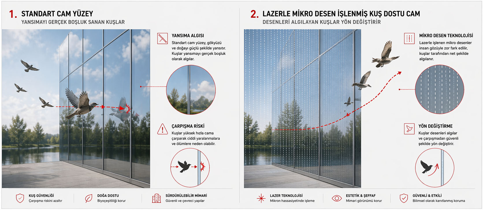 Lazerle kuş dostu cam çalışma prensibi